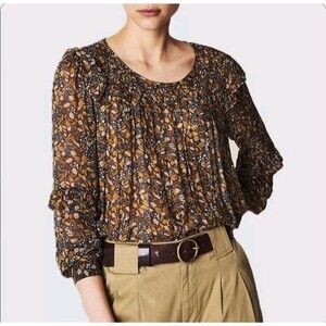 EUC ba&sh Sz L Ruffle Floral Blouse Academia Cottage Preppy Professional Corp